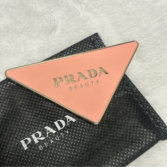 Prada Beauty Mirror Pink in Case Logo Pocket Size Triangle Slim Hand Held NEW - Picture 1 of 5